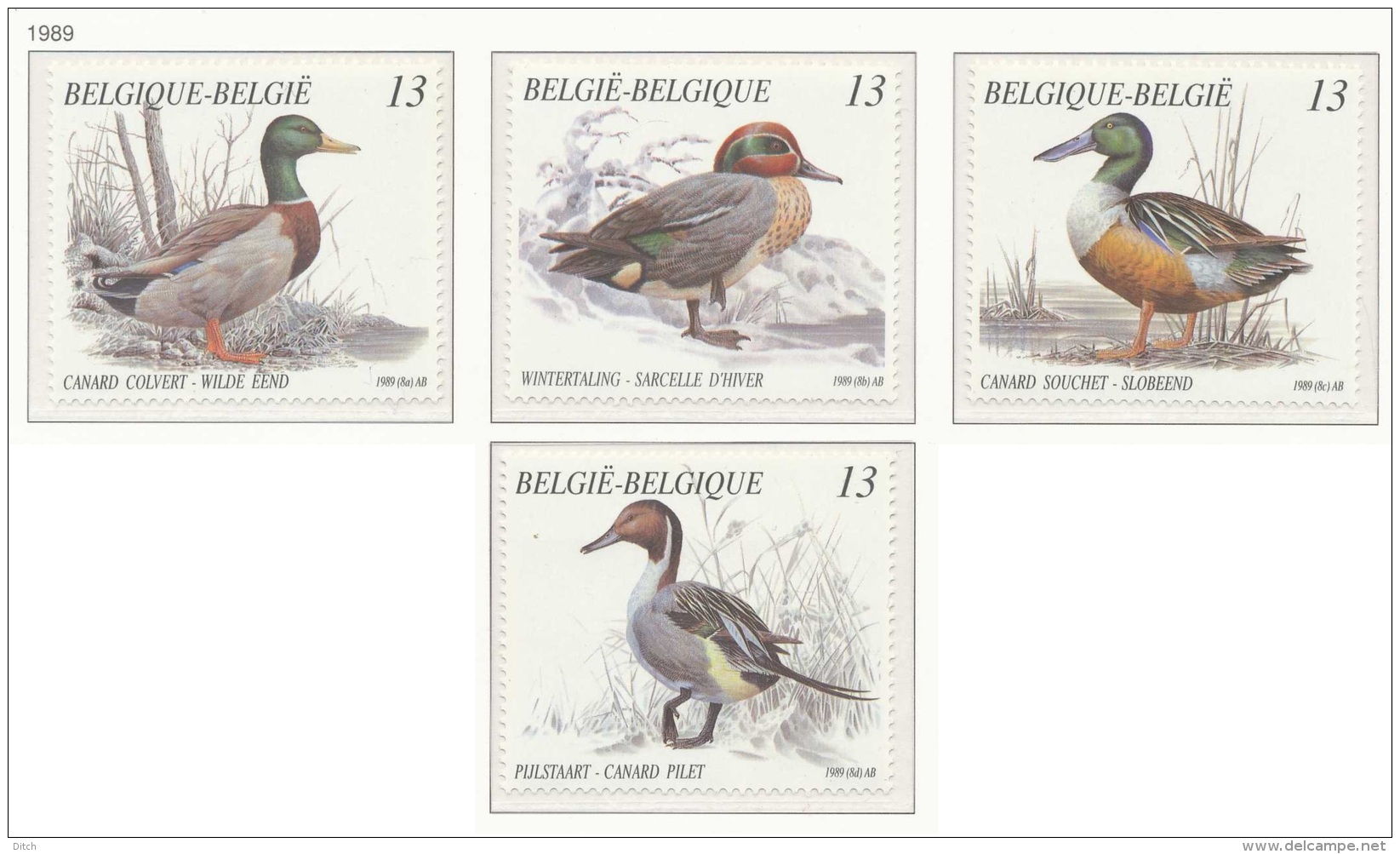 D- [152906] **/Mnh-[2332/35] Belgique 1989, Nature, Animaux, Oiseaux, Canards, SC, SNC - Canards