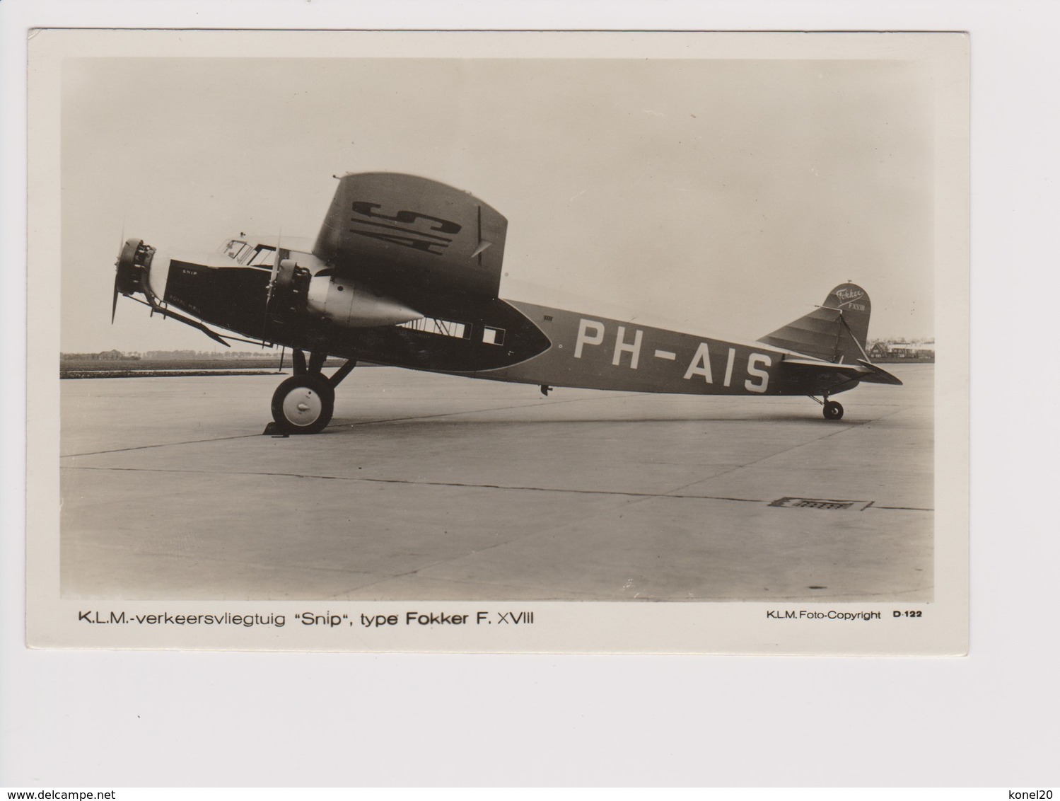 Vintage Rppc KLM K.L.M Royal Dutch Airlines Christmas Flight 1934 Fokker F-18 Aircraft - 1919-1938: Between Wars