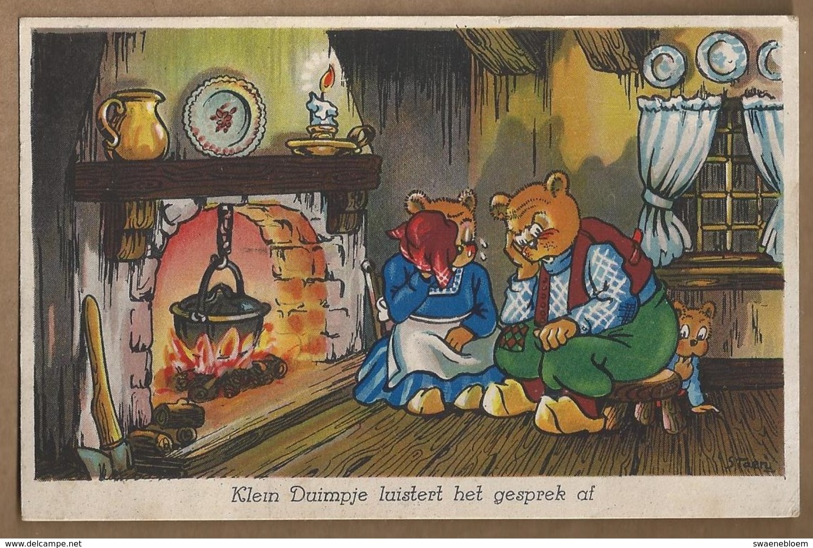 NL.- Klein Duimpje Luistert Het Gesprek Af. Openhaard. 1945. - Stripverhalen