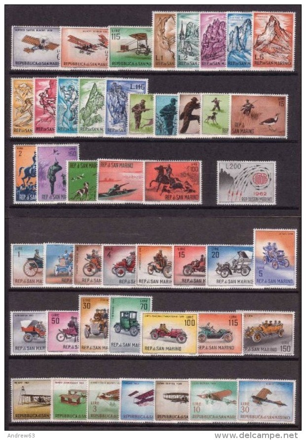 SAN MARINO - 1962 - Annata Completa - 46 Valori - Year Complete ** MNH/VF - Años Completos