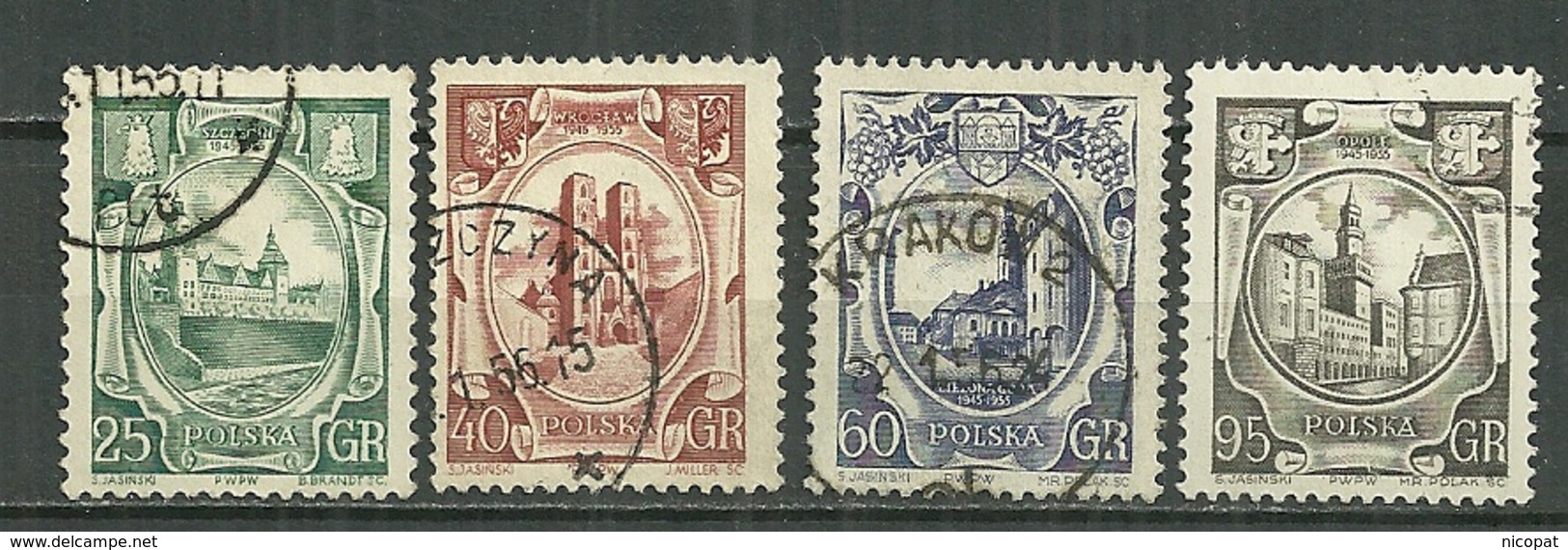 POLAND Oblitéré 833-836 Retour Des Territoires De L'ouest Szczecin Wroclaw Breslaw Ziolona Gora Grunberg Opole Oppeln - Used Stamps