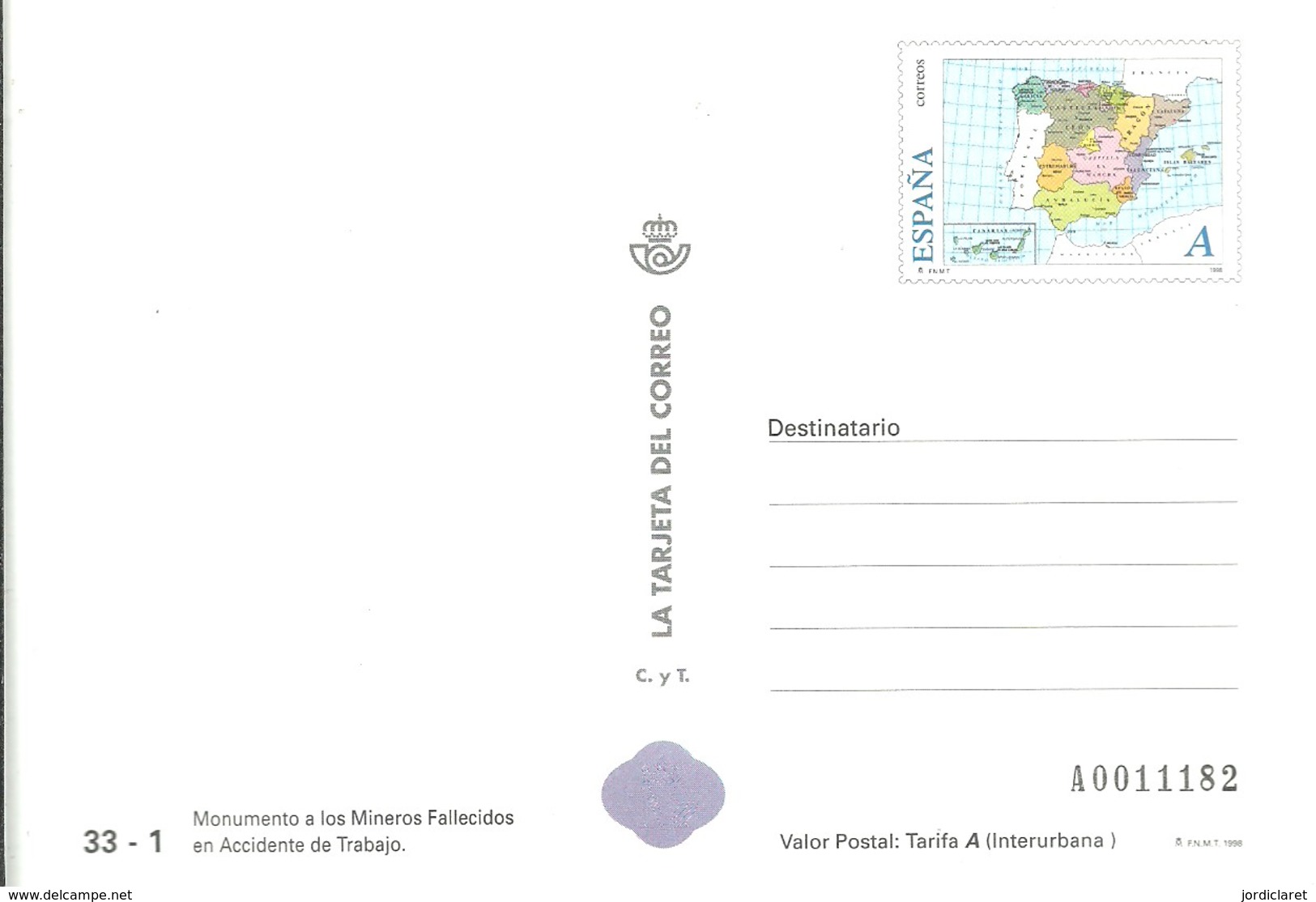 TARJETA DEL CORREO 1998 - 1931-....