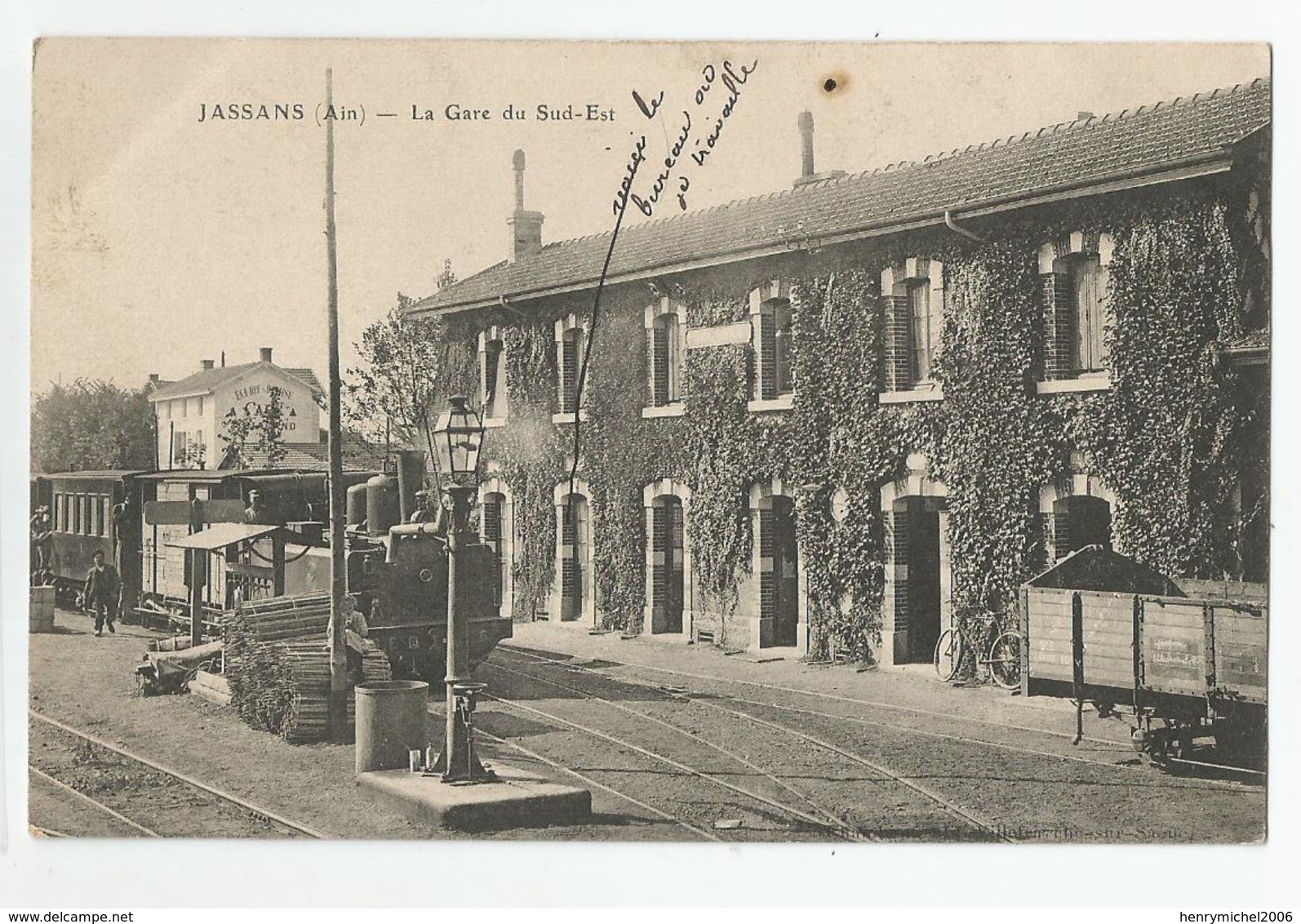 Ain 01 - Jassans La Gare Du Sud Est Locomotive Vapeur Cachet Nom Sous Chef De Quai  Dos - 2 Scans - Non Classés