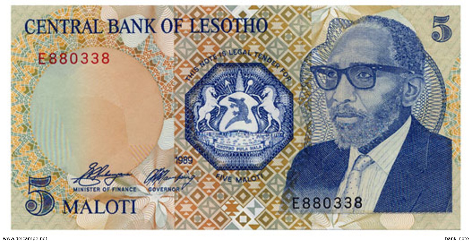 LESOTHO 5 MALOTI 1989 Pick 10a Unc - Lesoto