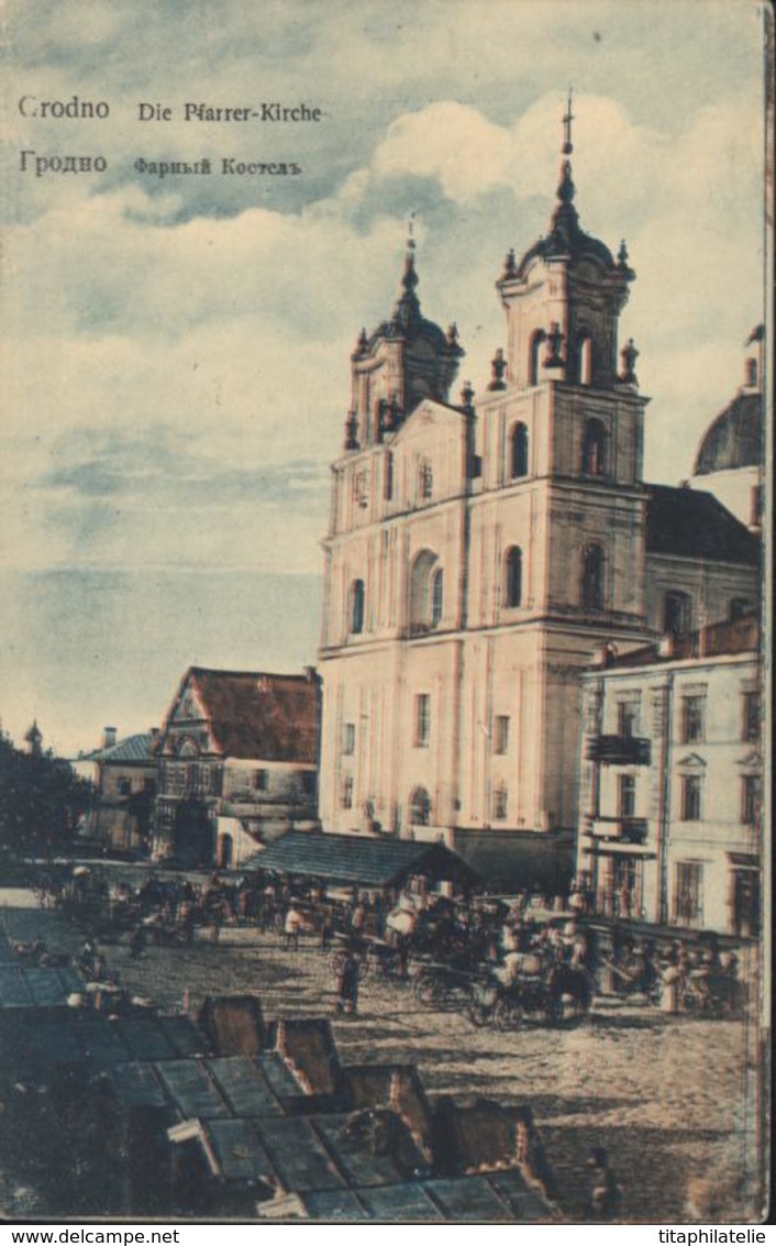 CPA Belarus Grodno Die Pfarrer Kirche Petit Marché Devant église Biélorussie Hrodna - Bielorussia