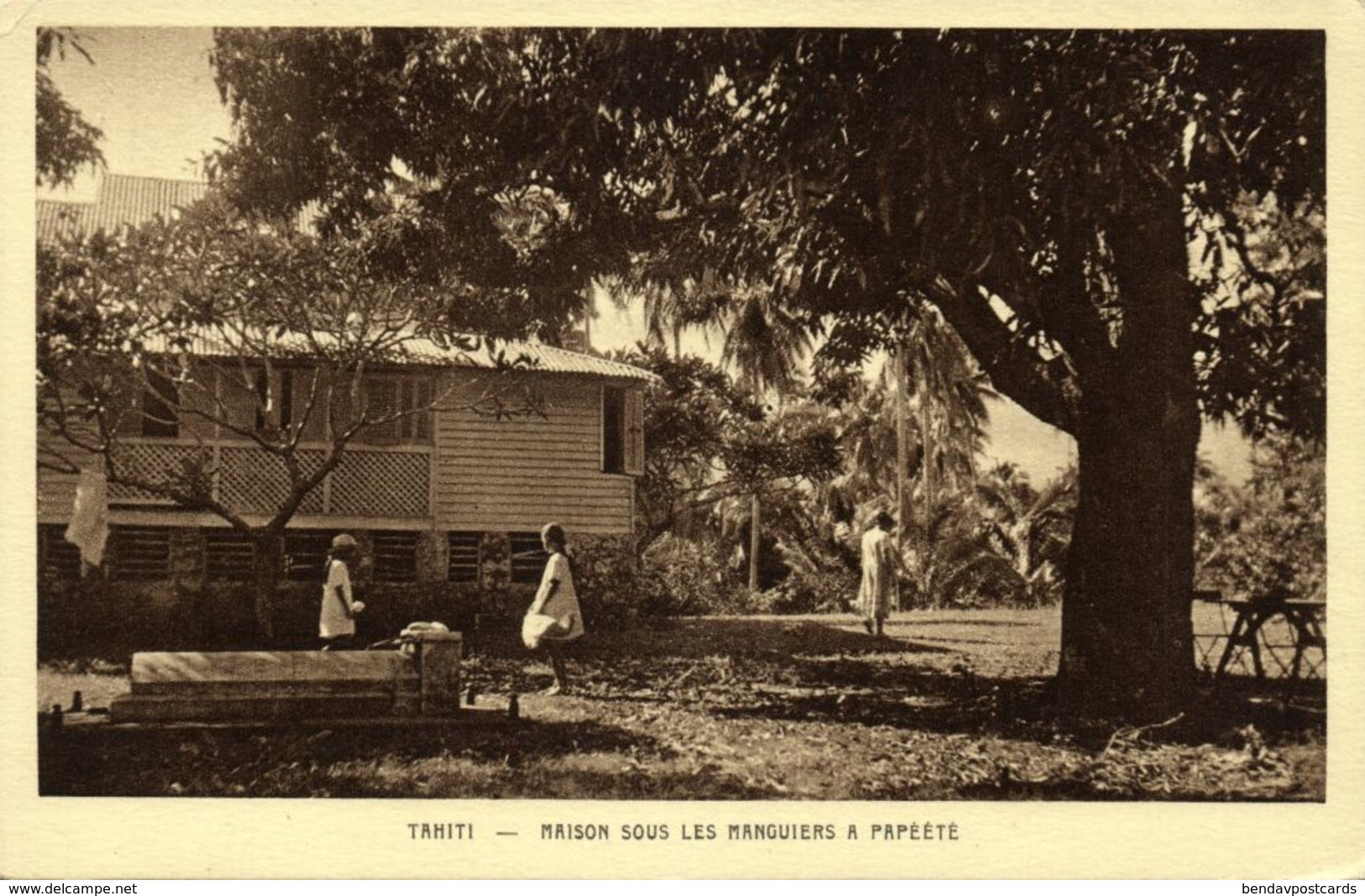 Tahiti, PAPEETE, House Under The Mango Trees (1930s) Mission Postcard - Tahiti