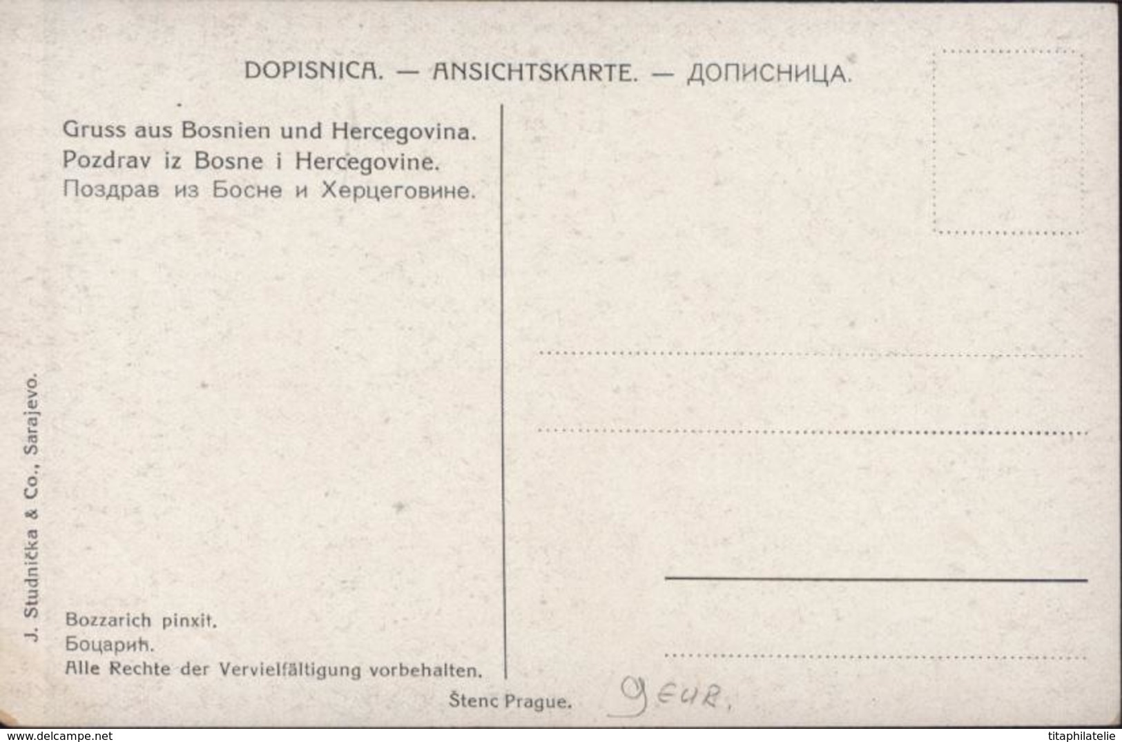 CPA Gruss Aus Bosnien Und Hercegovina Pozdrav Iz Bosnie I Hercegovine Bozzarich Pinxit Stenc Prague J Studnicka Sarajevo - Bosnien-Herzegowina