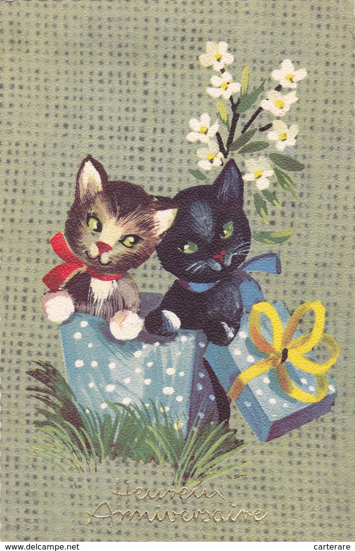 Carte Postale Ancienne,printed In Italy,édition Rhodania,heureux Anniversaire,chat,cat,cadeaux,chaton - Cats