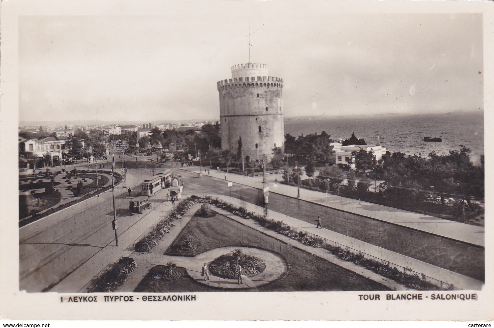 Greece,grèce,SALONIQUE En 1938,tour Blanche,vue Sur La Mer,tram,tramway,population,rare,people - Griechenland