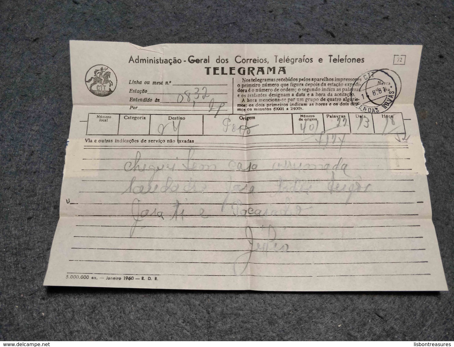 PORTUGAL CIRCULATED TELEGRAMME VENDAS NOVAS CANCEL 1981 - Brieven En Documenten