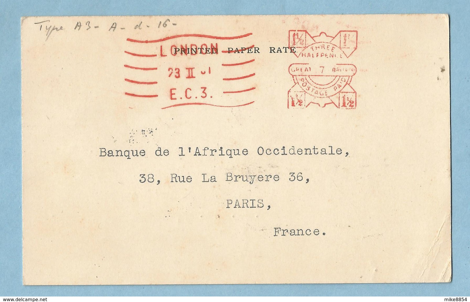 A052  -  LLOYDS  BANK LIMITED  - 23rd February 1931   LONDON  -   Banque De L'Afrique Occidentale  PARIS  +++++ - Verenigd-Koninkrijk