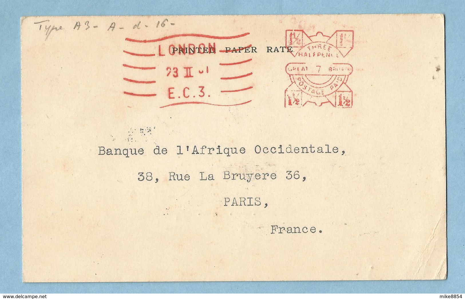 A052  -  LLOYDS  BANK LIMITED  - 23rd February 1931   LONDON  -   Banque De L'Afrique Occidentale  PARIS  +++++ - Royaume-Uni