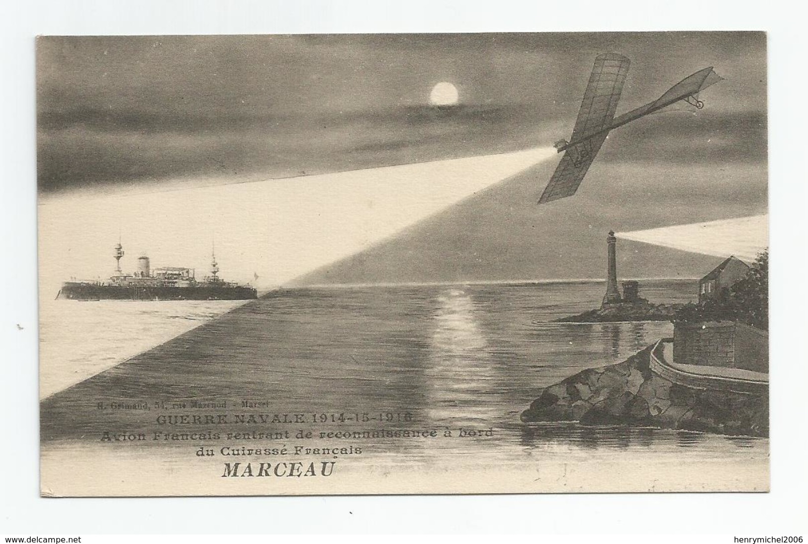 Cpa Cuirassé Marceau Avion De Reconnaissance Entrant A Bord Guerre Navale 1914-15-16 - Guerre