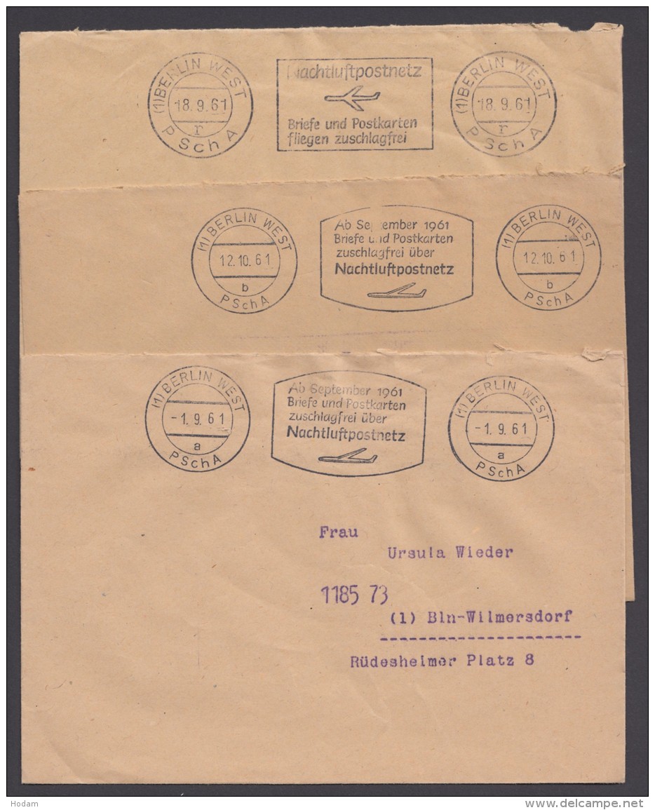 "Postscheckbrief", Ortsbrief 1961, 3 Versch. Stempel "Berlin West" - Briefe U. Dokumente