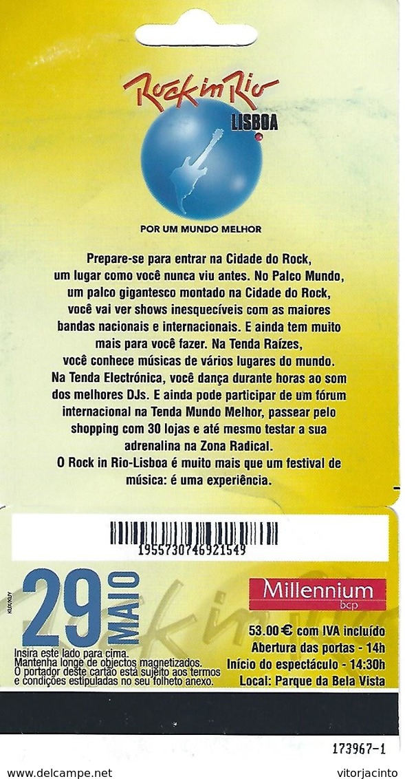 Ticket Rock In Rio - Lisbon - Portugal - Autres & Non Classés