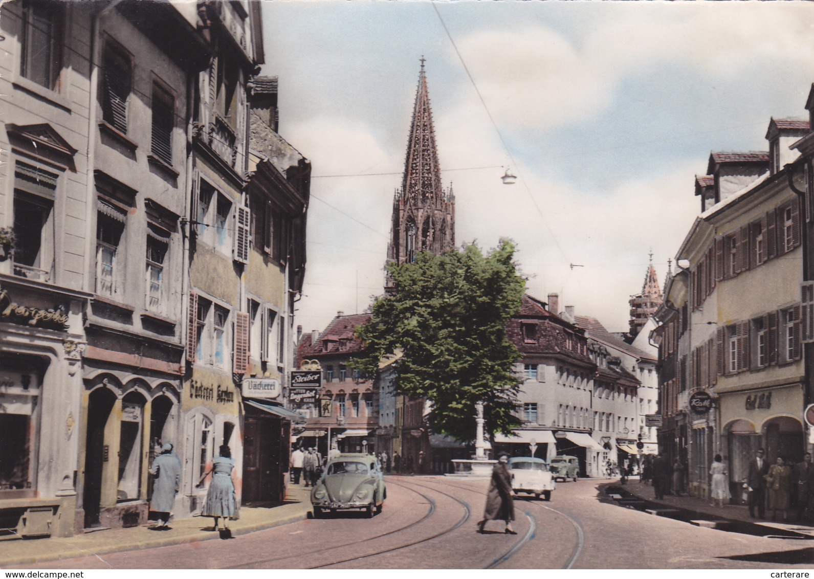 ALLEMAGNE,GERMANY,DEUTSCHLAND,FREIBURG  BREISGAU,FRIBOURG EN BRISGAU,centre Ville,1958,voiture,magasi N,rail - Freiburg I. Br.