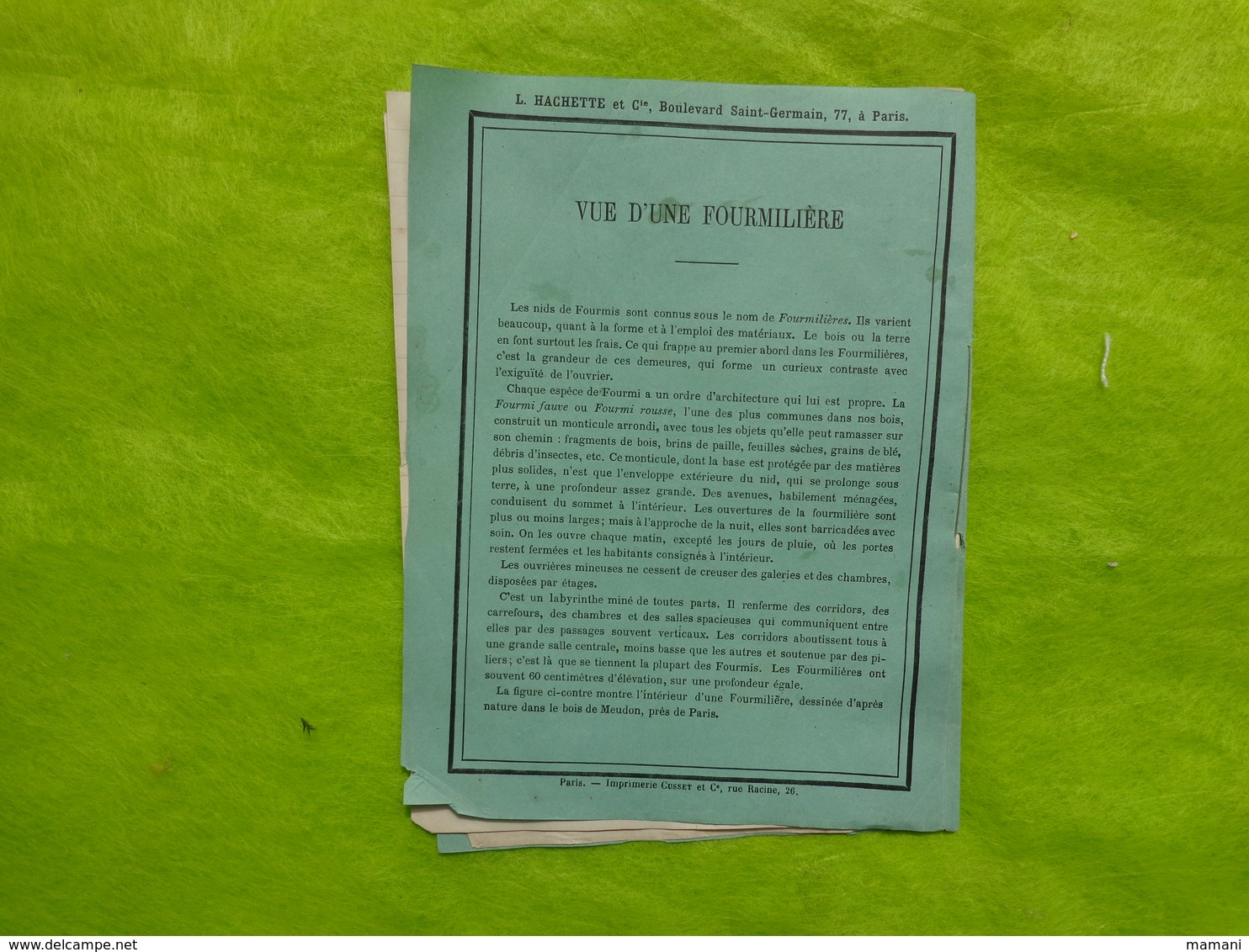 1 Cahier (petit Format) Vue D'une Fourmiliere-hachette Paris Imprimerie Cusset Paris (avec Lettre A L'interieur) - Collections, Lots & Séries
