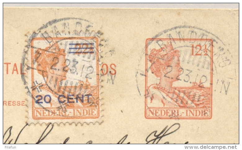 Nederlands Indië - 1923 - 12,5 Cent Briefkaart + 20 Cent Opdrukzegel AANGETEKEND Van Bandoeng Naar Hengelo / NL - Nederlands-Indië