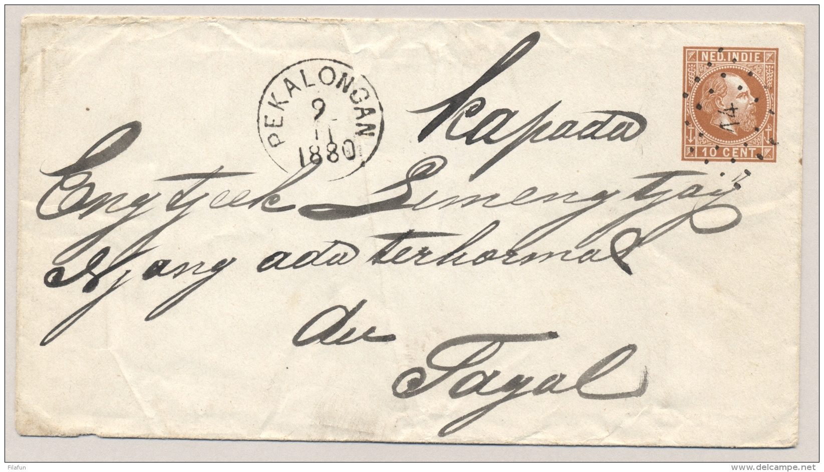 Nederlands Indië - 1880 - Rond- En Puntstempel PEKALONGAN Op Envelop G1 Naar Tegal - Nederlands-Indië