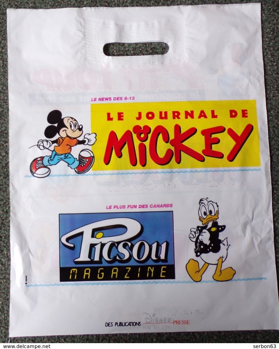 SAC LE JOURNAL DE MICKEY ÉDITEUR PLASTIQUE PUBLICITAIRE 33X42cm SACCUPLASTIKOPHILE COLLECTIONNEUR PUB - SITE Serbon63 - Autres Accessoires