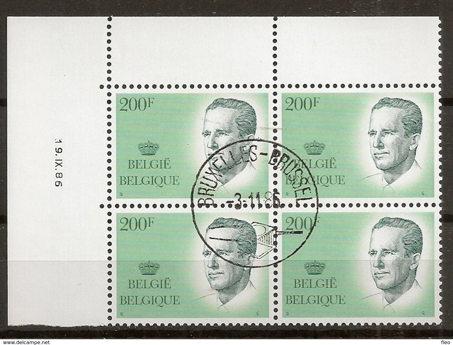 BELG.1986 2236 4bloc MNH(met Gom) Bloc + DATE (Oblitéré Premier Jour-eerste Dag Stempel) - 1981-1990