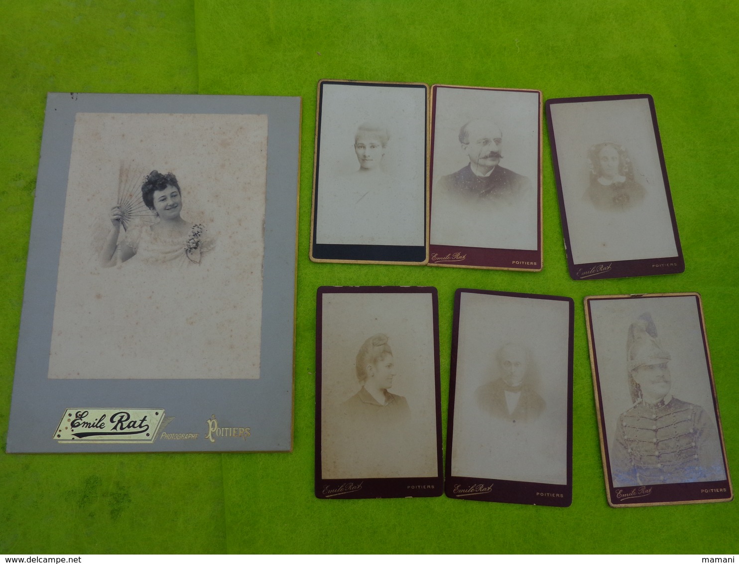 Lot De 7 Photos Personnage  (emile Rat A Poitiers)militaire Casque-moustache-chignon Eventail Etc.. - Personnes Anonymes