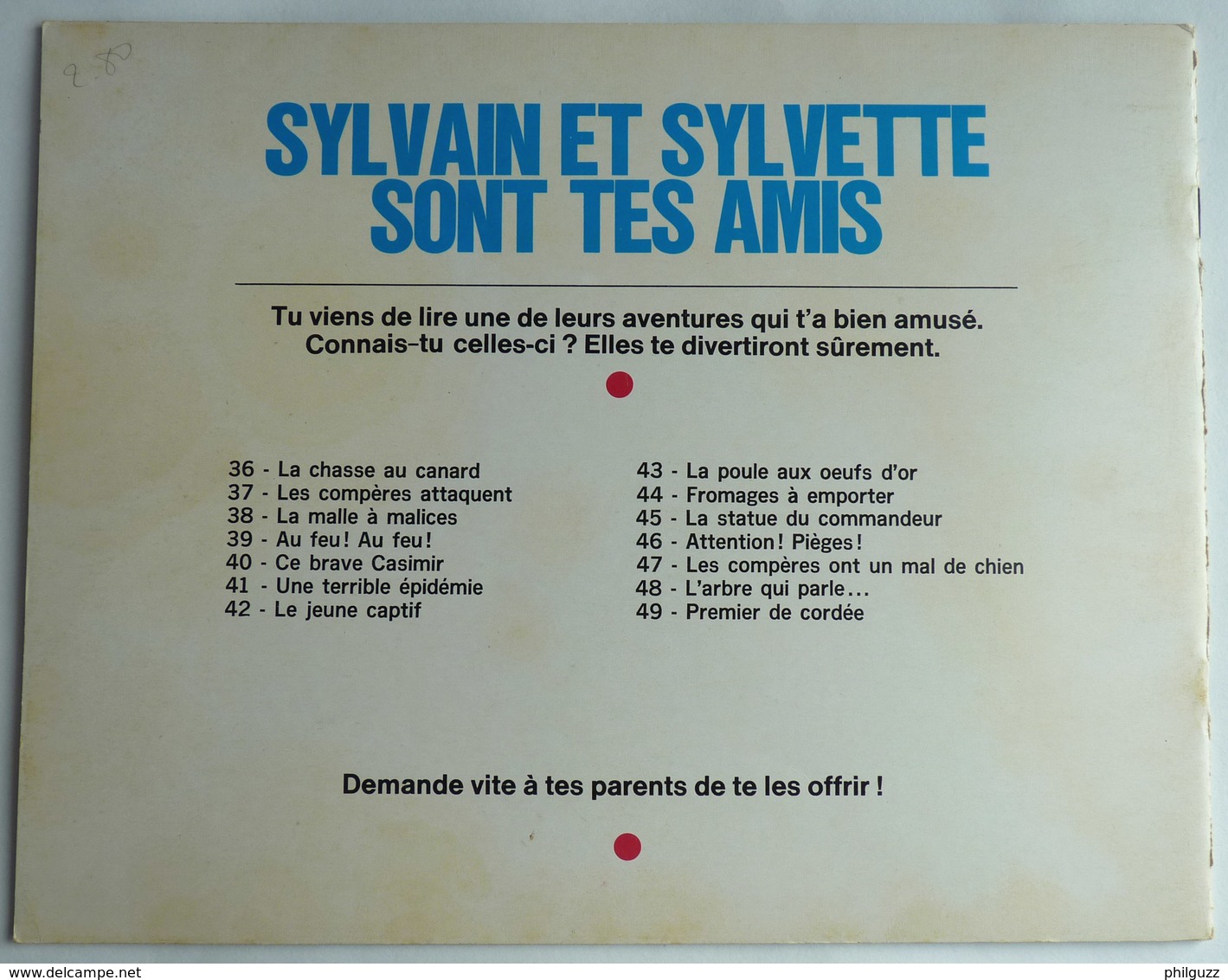 LES AVENTURES DE SYLVAIN SYLVETTE - ALBUMS  N°50 1972  Enfantina - Sylvain Et Sylvette