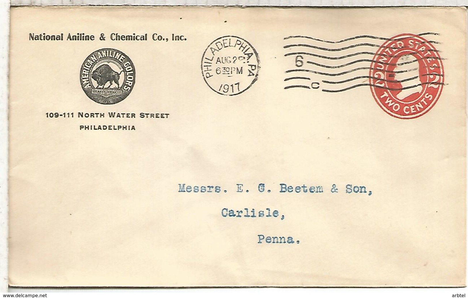 ESTADOS UNIDOS USA 1917 ENTERO POSTAL BISONTE BISON FAUNA QUIMICA CHEMICAL - Otros & Sin Clasificación