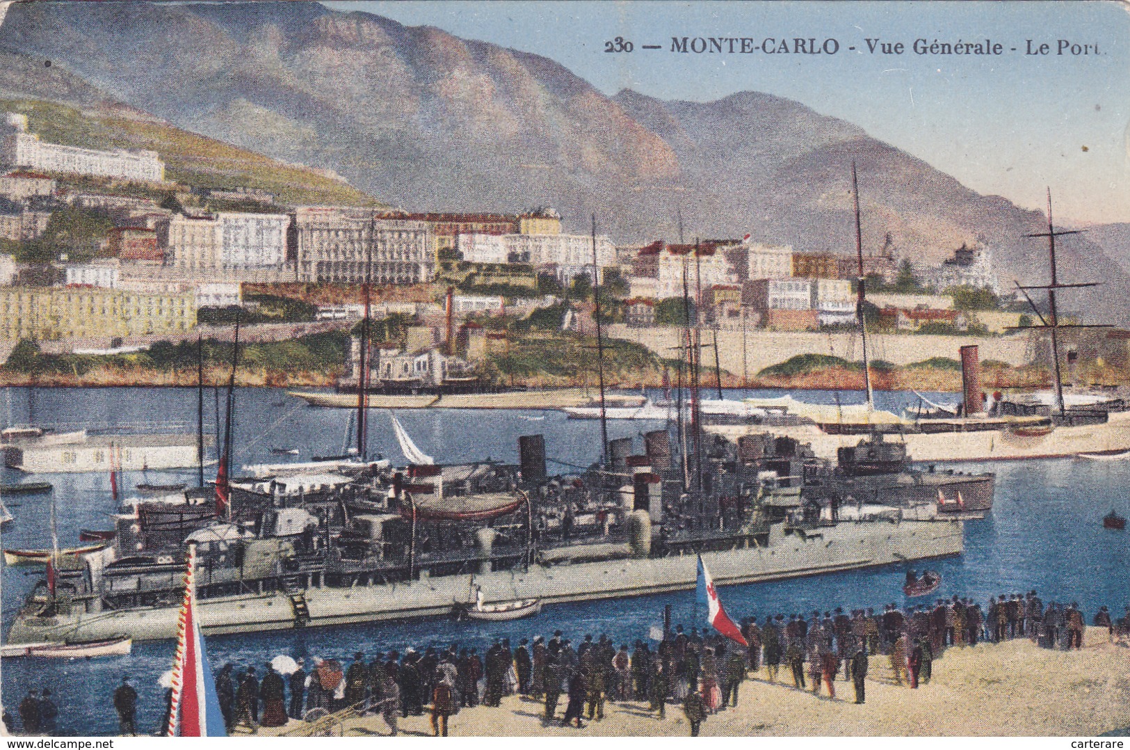 CARTE POSTALE ANCIENNE,MONACO,MONTE CARLO EN 1914,le Port,bateau,drapeau - Autres & Non Classés