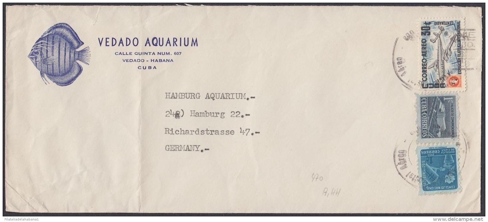 1955-H-44 CUBA REPUBLICA. 1955. 50c CUPEX SOBRE DEL AQUARIUM A ALEMANIA GERMANY. - Lettres & Documents