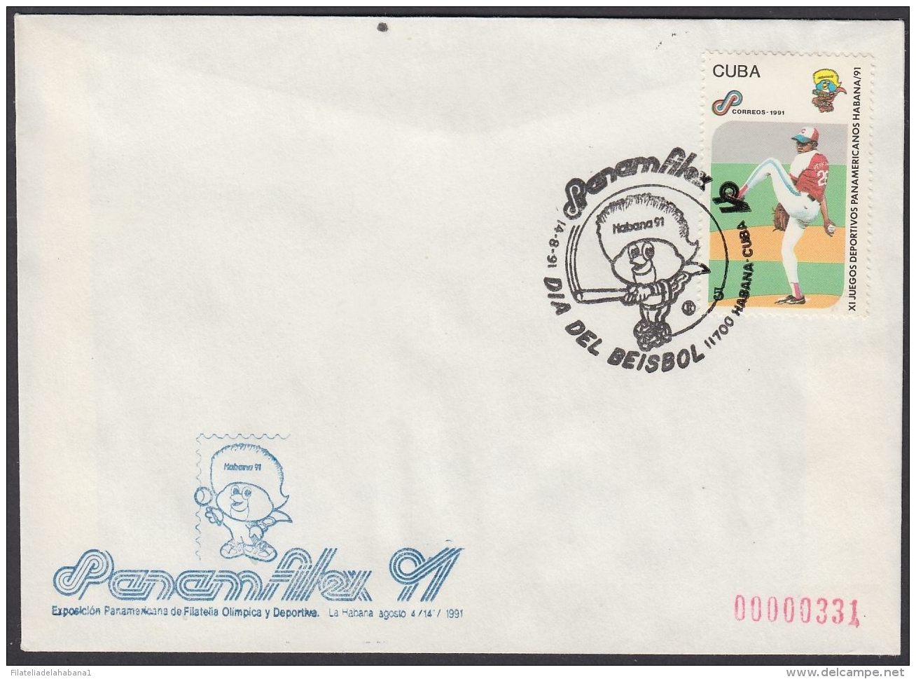 1991-CE-40 CUBA 1991 SPECIAL CANCEL. PANAMFILEX EXPO. DIA DEL BEISBOL. BASEBALL. - Lettres & Documents