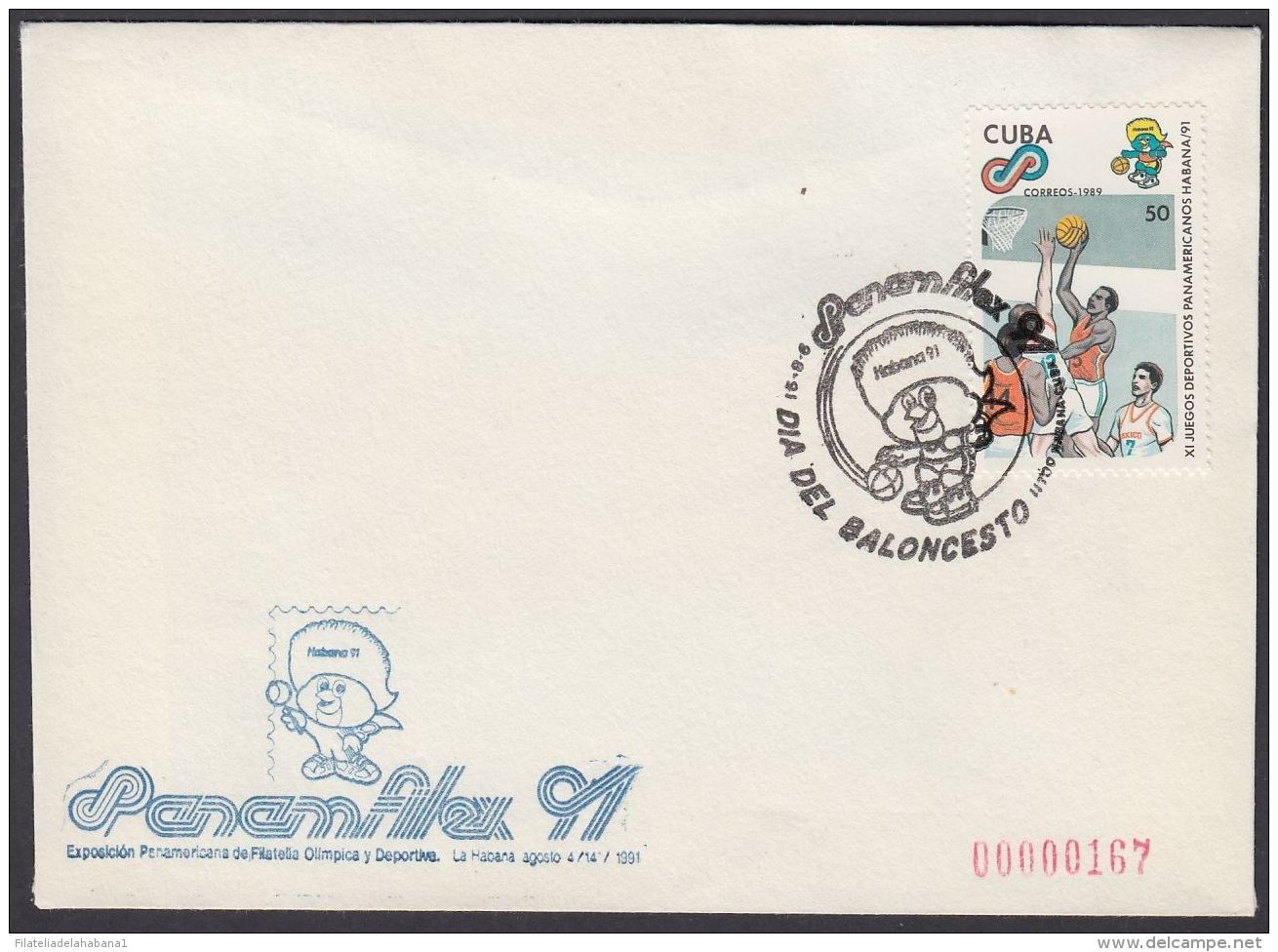 1991-CE-42 CUBA 1991 SPECIAL CANCEL. PANAMFILEX EXPO. DIA DEL BALONCESTO. BASKETBALL. - Briefe U. Dokumente