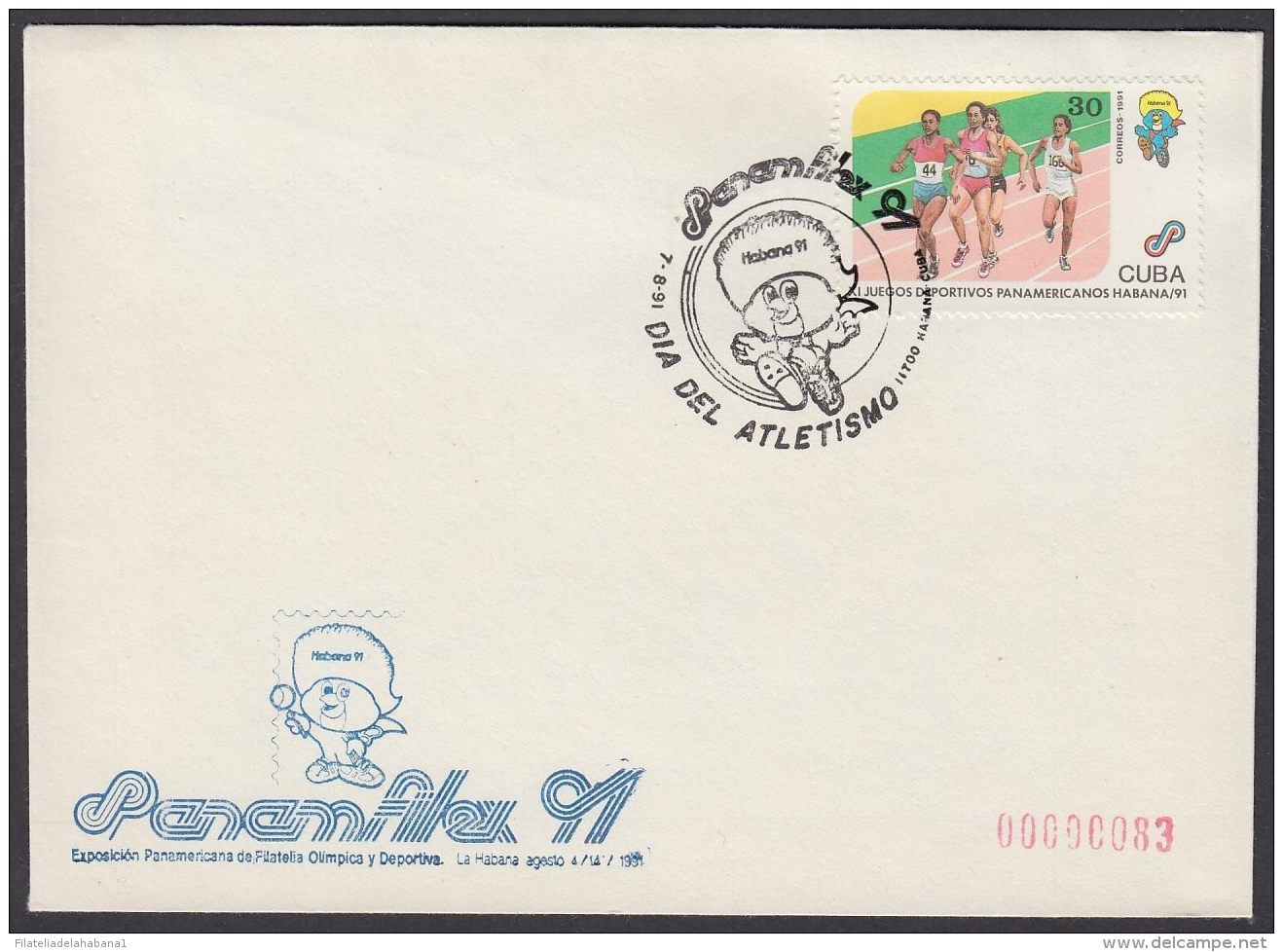 1991-CE-44 CUBA 1991 SPECIAL CANCEL. PANAMFILEX EXPO. DIA DEL ATLETISMO. ATHLETISM - Covers & Documents