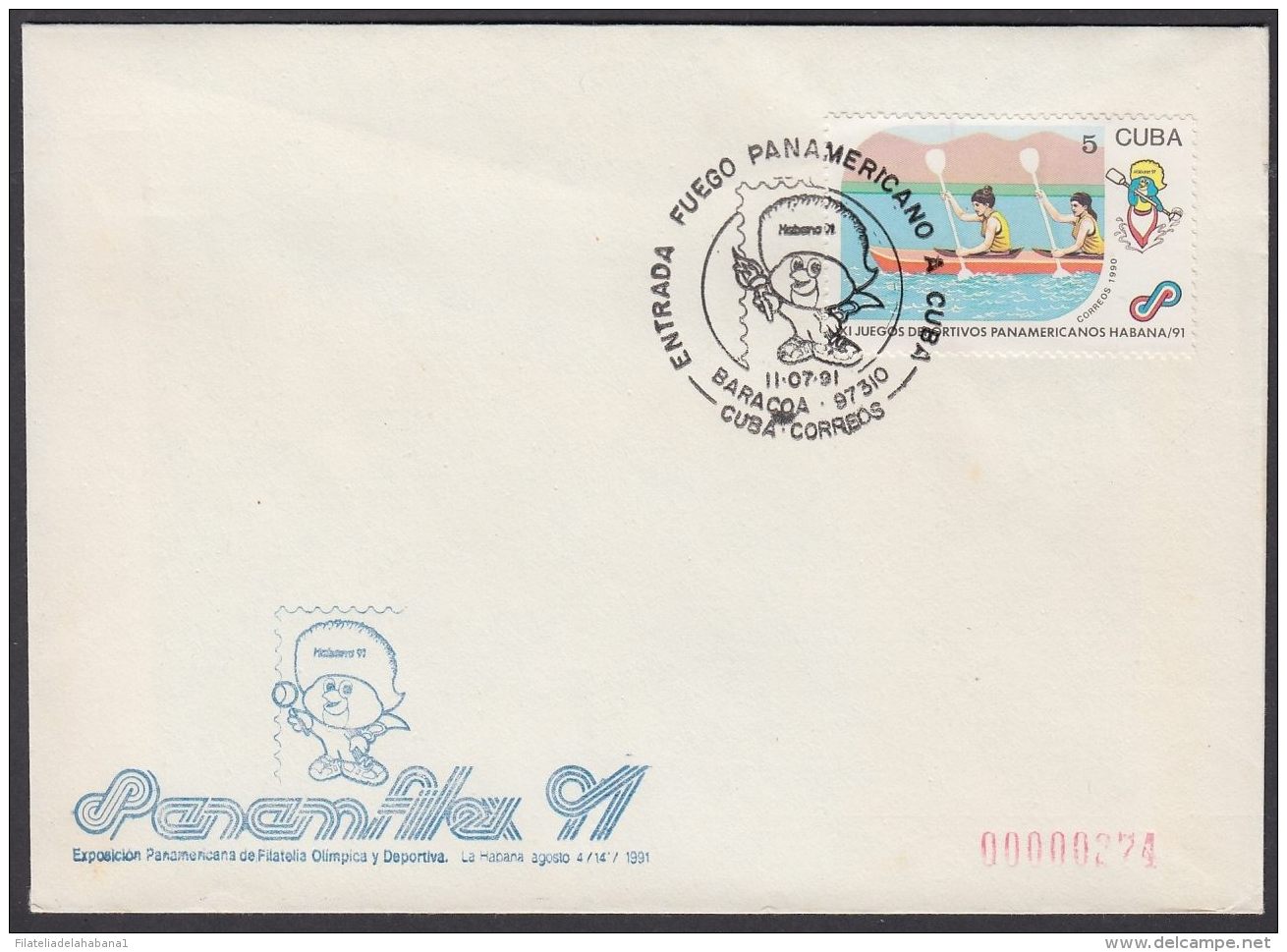 1991-CE-48 CUBA 1991 SPECIAL CANCEL. PANAMFILEX EXPO. FUEGO PANAMERICANO EN BARACOA. - Lettres & Documents