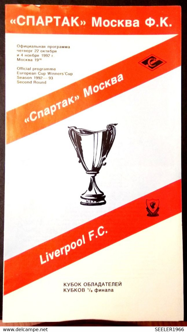 Football Program -   F.C.  SPARTAK  Moscow  V   LIVERPOOL , EURO-CUP, 1992. - Books