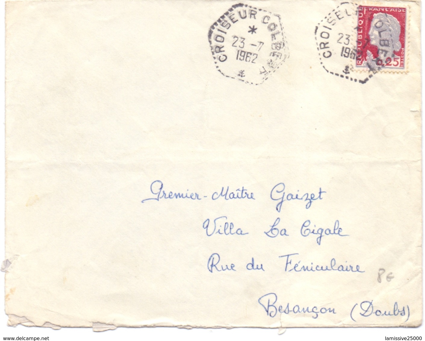 France Lettre Marianne Decaris Obl Hexagonale Croiseur Colbert - Poste Navale