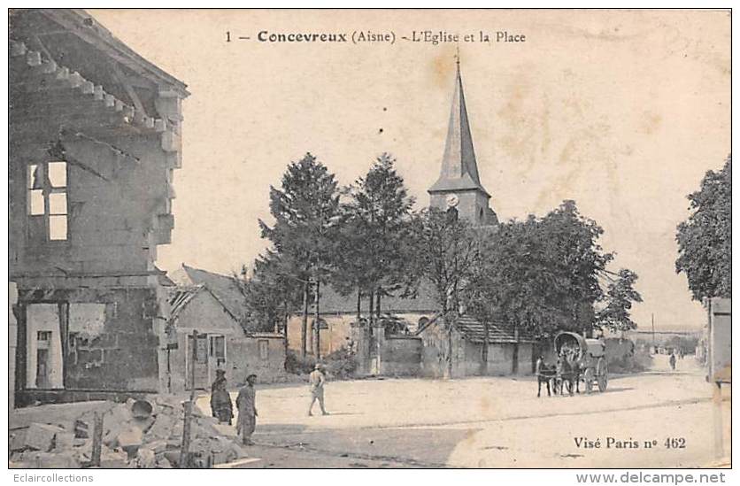 Concevreux.        02      L'Eglise Et La Place       (voir Scan) - Other & Unclassified