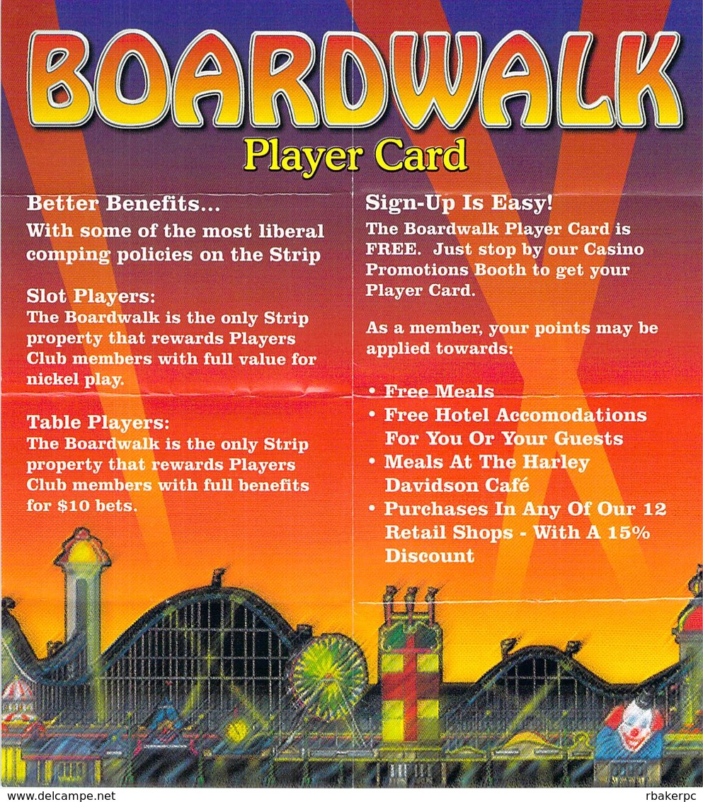 Boardwalk Casino - Las Vegas, NV - Paper Player Card Rules / Brochure - Advertising