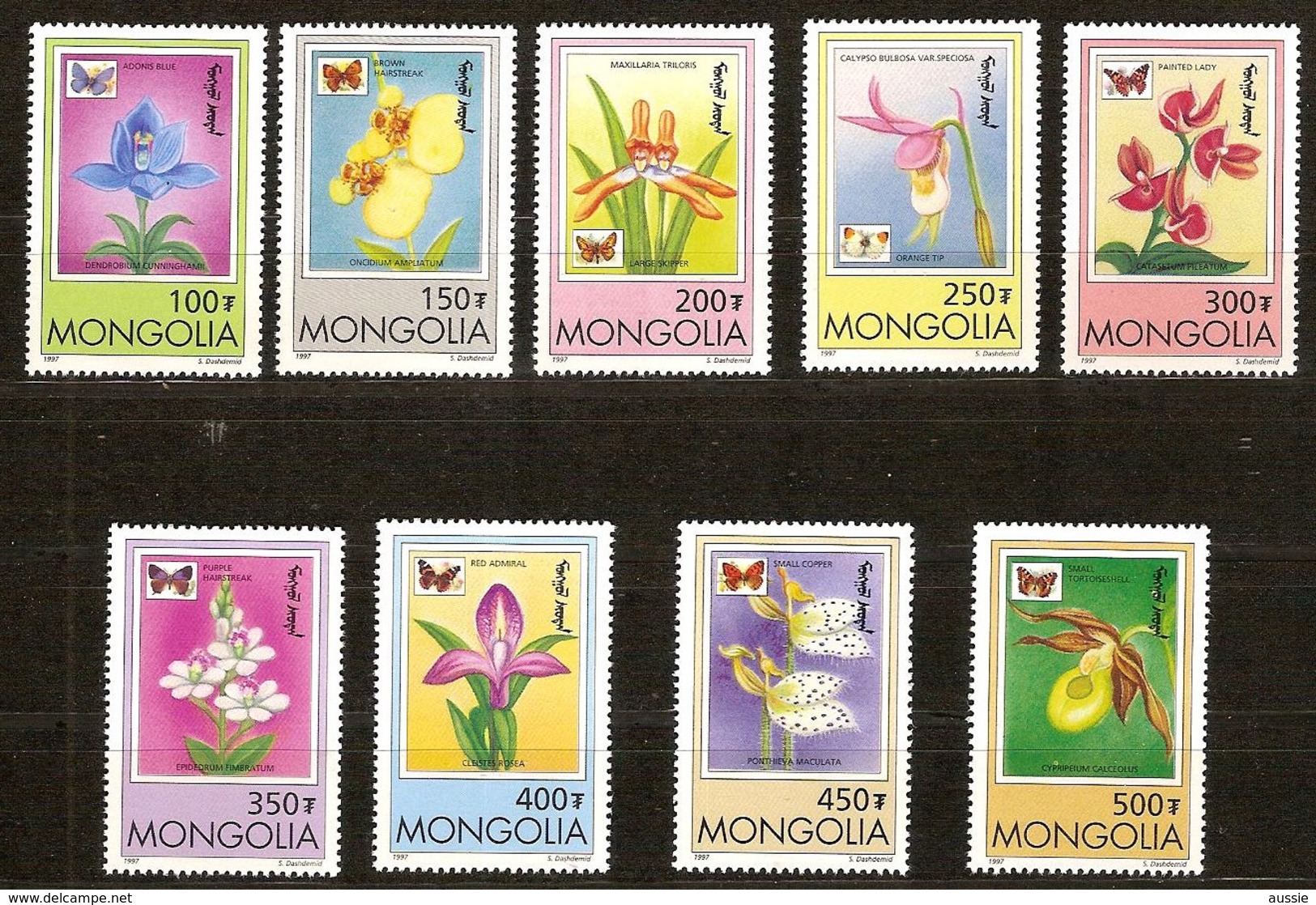 Mongolia Mongolie 1997 Yvertn° 2123-2131 *** MNH Cote 130 FF Faune Et Flore Orchidées Papillons Vlinders - Mongolie