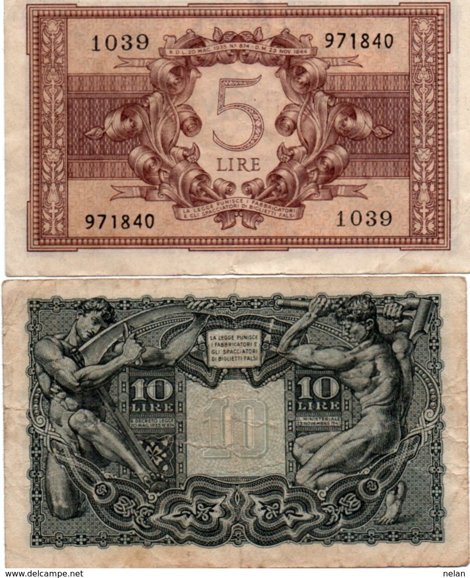 ITALIA-5,10 LIRE-1944 P-31,32 - Italia – 5 Lire