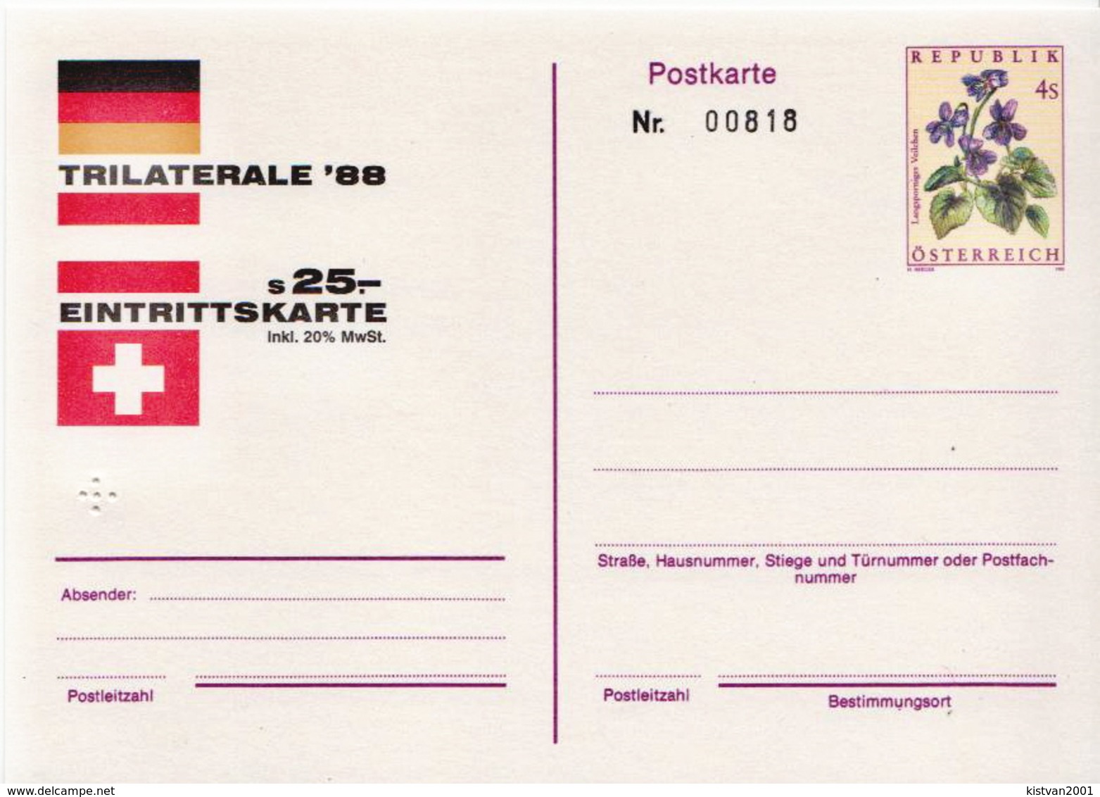 Austria 3 Postal Stationery Cards With Trilaterale '88 - Philatelic Exhibitions