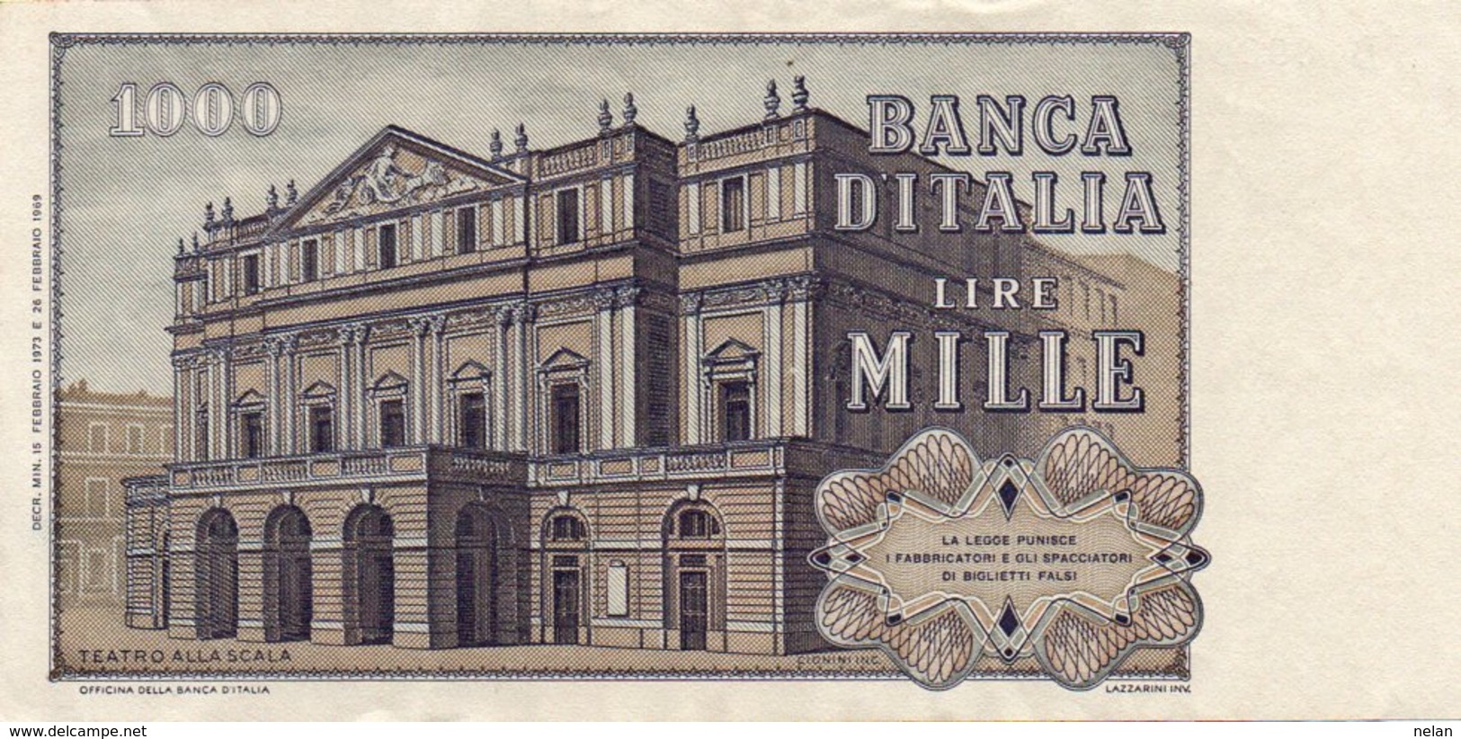 ITALIA 1000 LIRE -1973 P-101-AUNC++ - 1.000 Lire