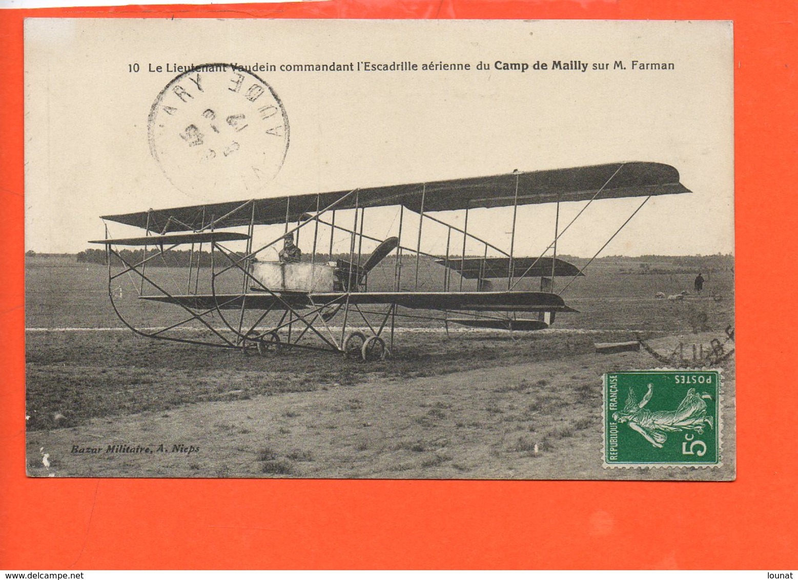 Avion - Le Lieutenant Vaudein Commandant D'Escadrille Aérienne Du Camp De Mailly Sur M. Farman - 1914-1918: 1ste Wereldoorlog
