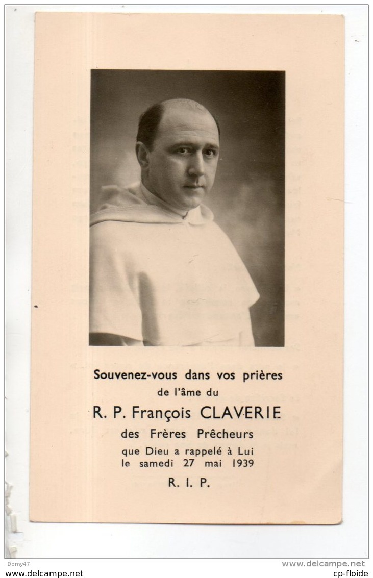 SOUVENEZ-VOUS DANS VOS PRIÈRES DE L'ÂME DU RÉVÉREND PÈRE François CLAVERIE DES FRÈRES PRÊCHEURS - Réf. N°17267 - - Décès