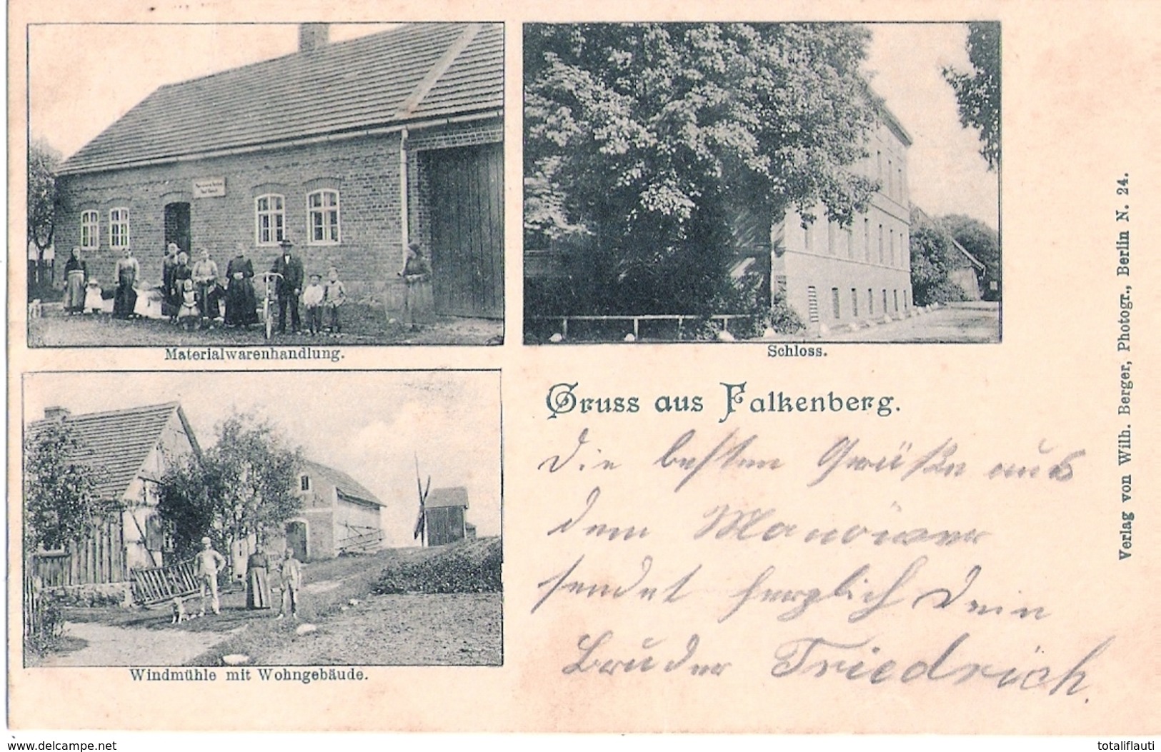 Gruss Aus FALKENBERG Windmühle M Wohngebäude Mill Materialwaren Schloß Ortsstempel UCKRO 25.9.1902 Gelaufen - Falkenberg (Mark)