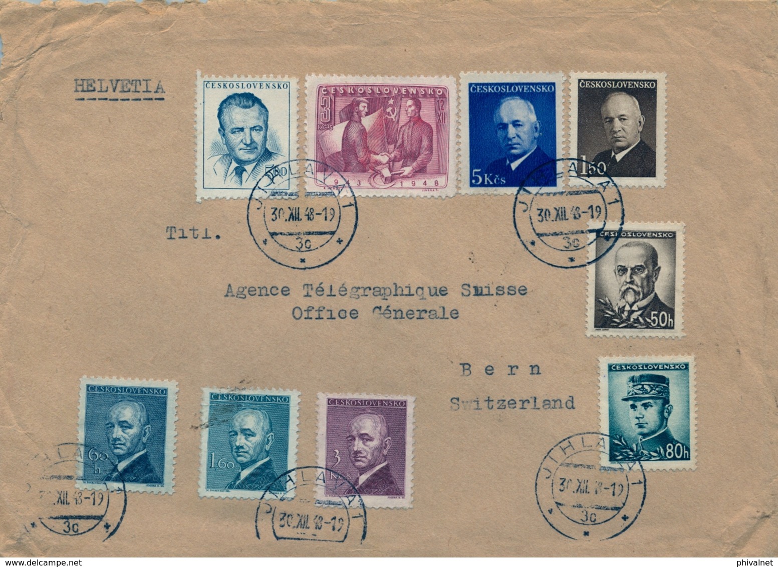 1948 , CHECOSLOVAQUIA , SOBRE CIRCULADO , JIHLAVA - BERNA - Cartas & Documentos