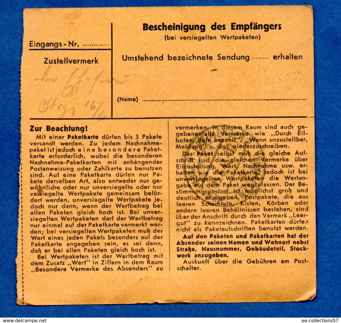 Allemagne - Colis Postal  -  Départ Paulshuben-    - 15/6/1943  - - Lettres & Documents