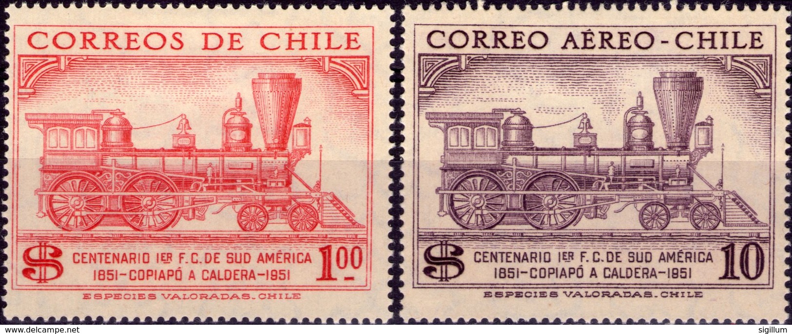 CILE 1954 - 1a FERROVIA IN SUDAMERICA, COPIAPO' A CALDERA - SERIE COMPLETA NUOVA MLH* - Chili