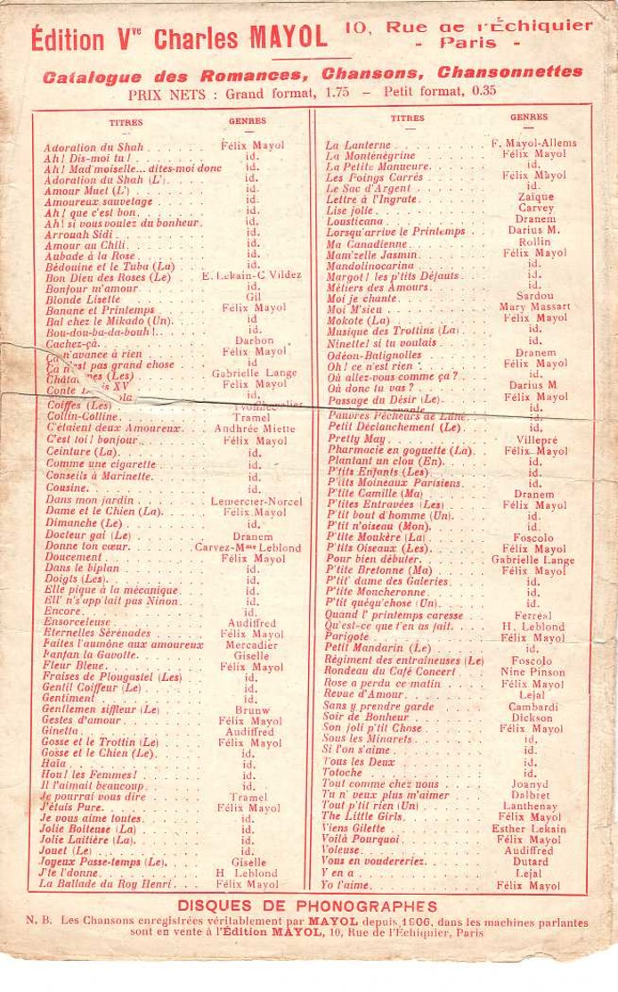 CAF CONC MILITARIA MAYOL PARTITION LE JEUNE HÉROS EMILE DESPRÈS 14 ANS JEAN AICARD ILL CLÉRICE 1914 - Autres & Non Classés