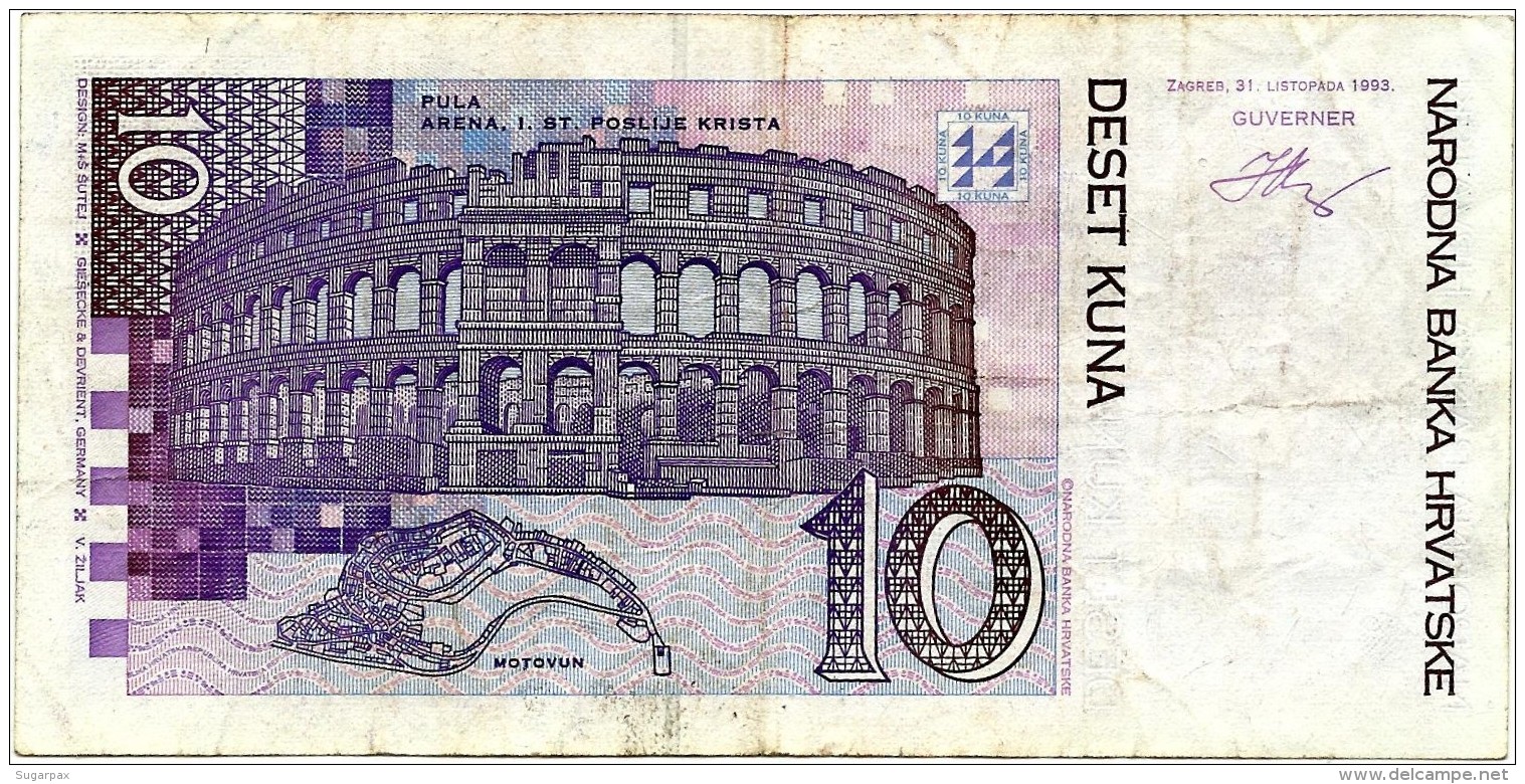 CROATIA - 10 Kuna - 31/10/1993 ( 1994 ) - P 29 - Used - Juraj Dobrila / Pula Arena - Croácia Croatie Kroatien - Croacia